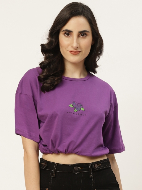 

Trendyol Purple Cotton Solid Cropped Blouson Top
