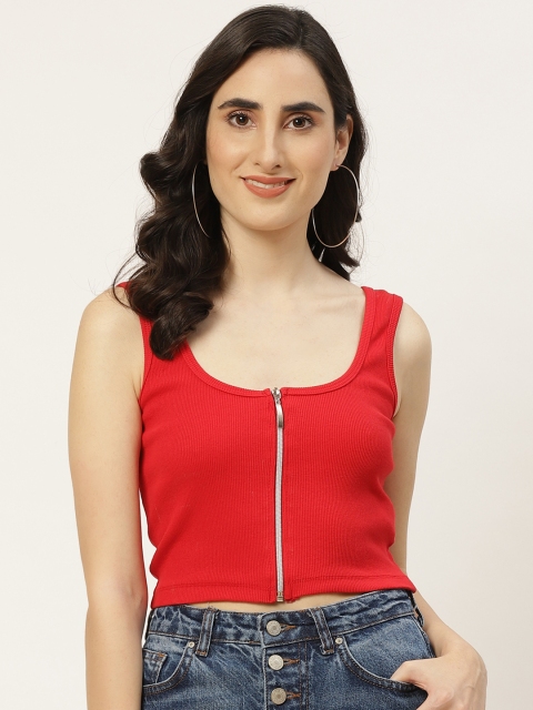 

Trendyol Women Red Knitted Fitted Crop Top with Zip Closure