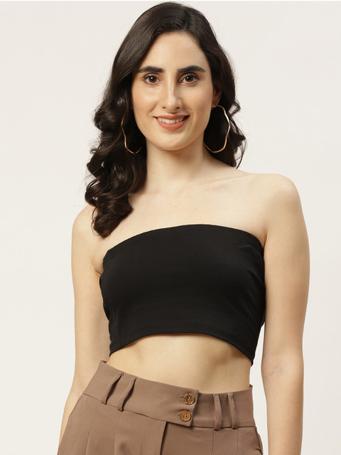 

Trendyol Women Black Ribbed Bardot Crop Top