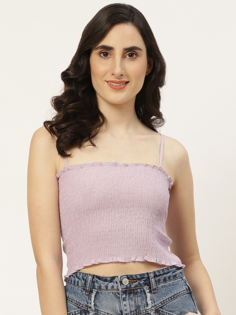 

Trendyol Lavender Solid Smocked Fitted Top