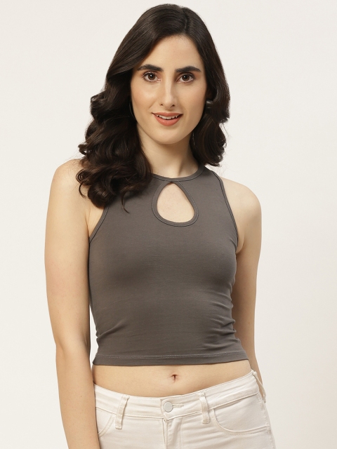 

Trendyol Grey Keyhole Neck Fitted Crop Top