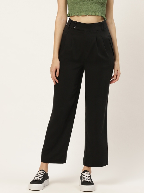 

Trendyol Women Black Solid Pleated Parallel Trousers