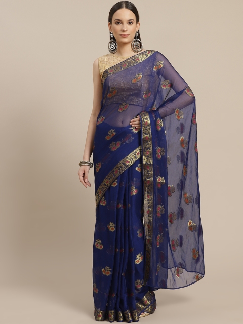 

Anouk Navy Blue & Golden Ethnic Motifs Woven Design Bhagalpuri Saree