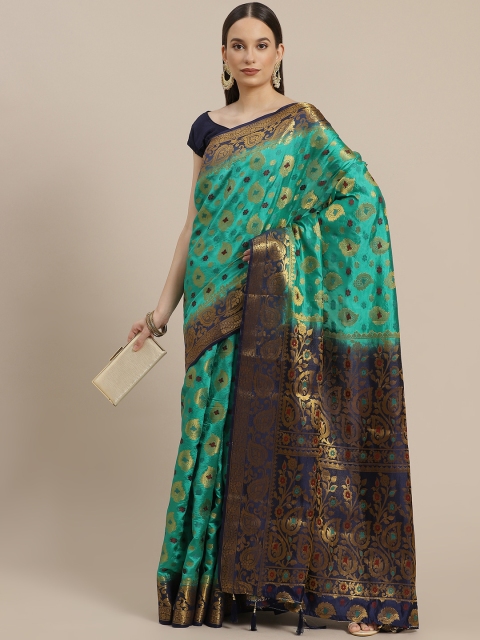 

Anouk Green & Golden Meenakari Booti Woven Design Pure Silk Banarasi Saree