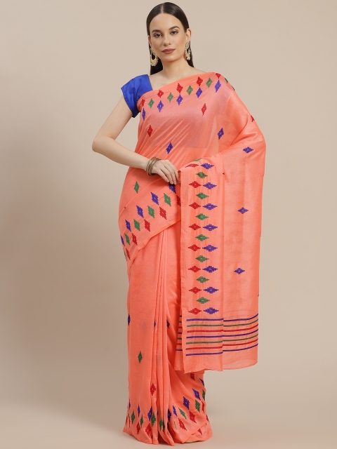 

Anouk Coral-Orange Embroidered Pure Georgette Bhagalpuri Saree