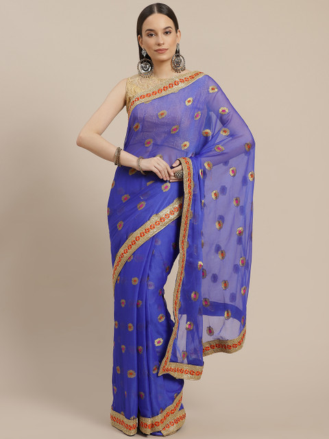 

Anouk Blue & Golden Ethnic Motifs Woven Design Bhagalpuri Saree