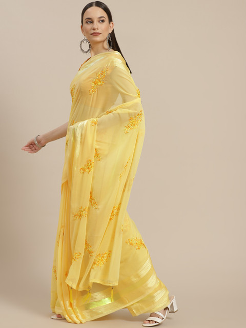 

Anouk Yellow Ethnic Motifs Embroidered Bhagalpuri Saree