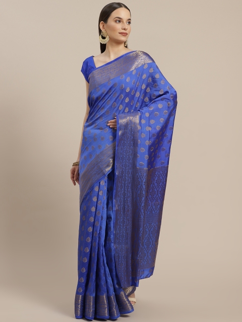 

Anouk Blue & Golden Ethnic Motifs Pure Silk Banarasi Saree