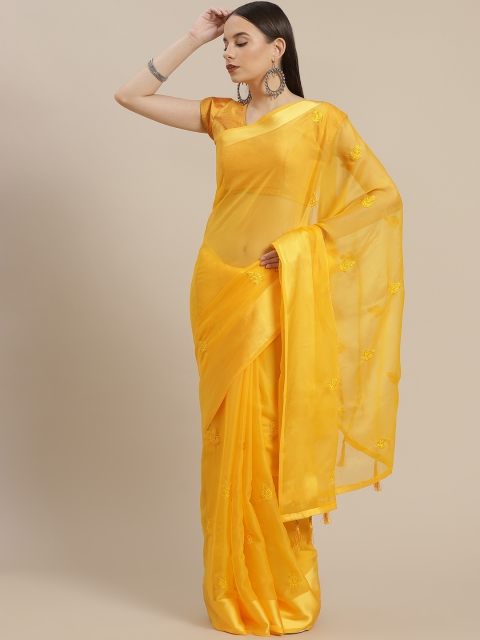 

Anouk Mustard Yellow Embroidered Pure Chiffon Bhagalpuri Saree