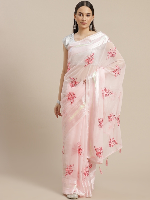 

Anouk Pink Ethnic Motifs Embroidered Pure Chiffon Bhagalpuri Saree