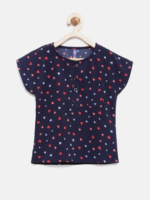 

YK Girls Navy Printed Top, Navy blue