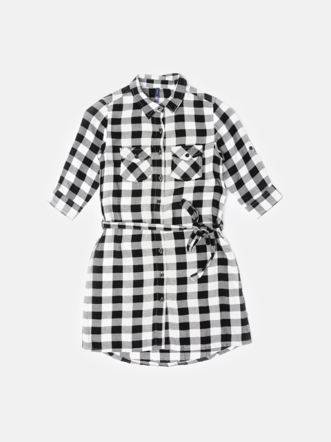 

YK Girls White & Black Checked Shirt Dress