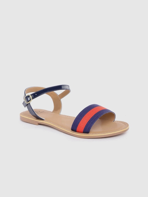 

Carlton London Women Navy Blue & Red Striped Open Toe Flats