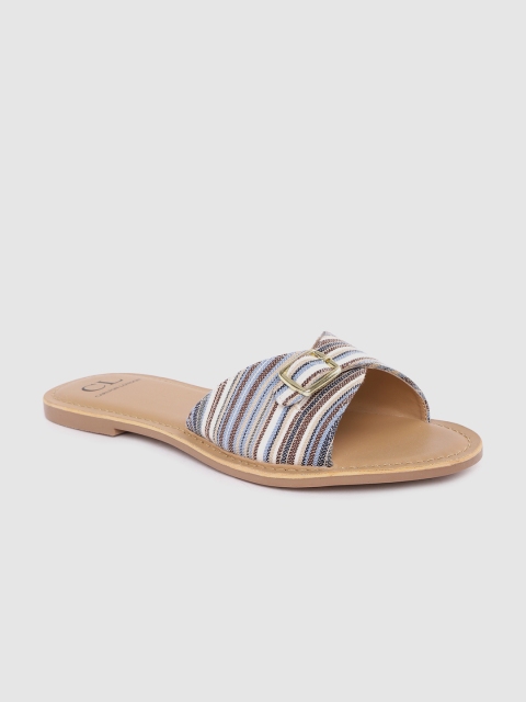 

Carlton London Women Brown & Blue Striped Open Toe Flats with Buckles