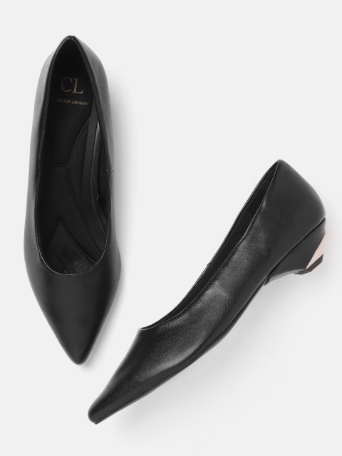 

Carlton London Women Black Solid Cone Style Kitten Pumps