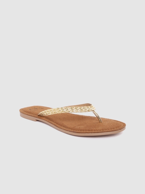 

Carlton London Women Gold-Toned Woven Design Open Toe Flats