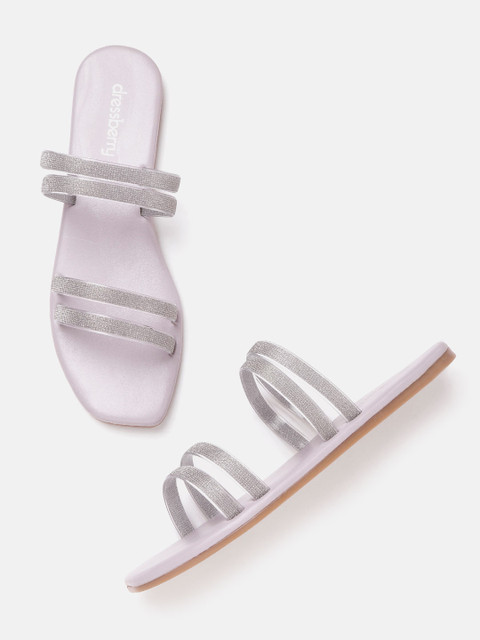 

DressBerry Women Silver-Toned Shimmer Open Toe Flats