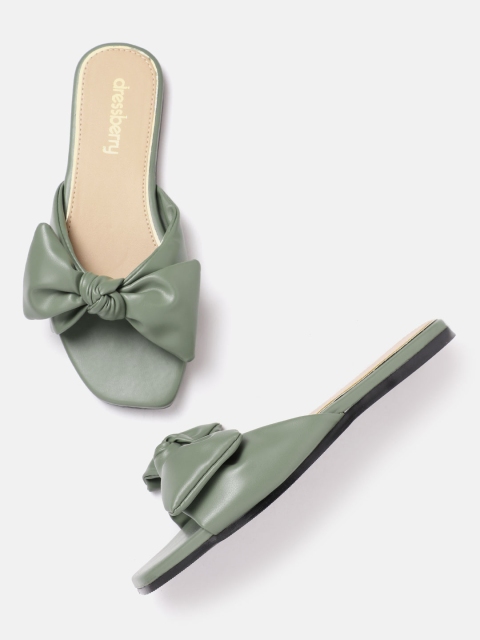 

DressBerry Women Green Open Toe Flats with Bows