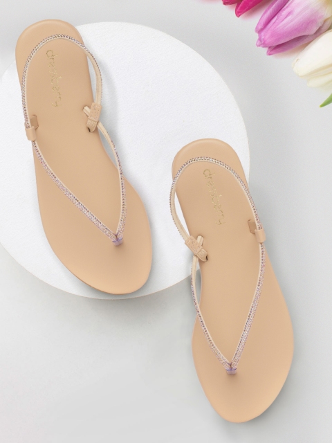 

DressBerry Women Nude-Coloured Embellished Open Toe Flats