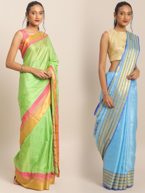 

KALINI Pack Of 2 Art Silk Printed Sarees, Green