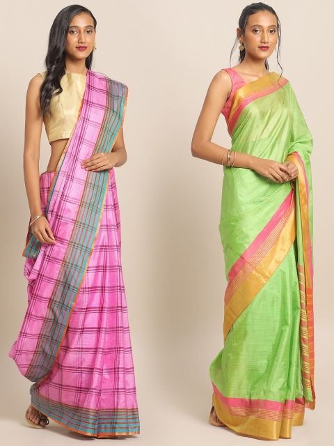 

KALINI Multicoloured Mysore Silk Checked Saree, Pink