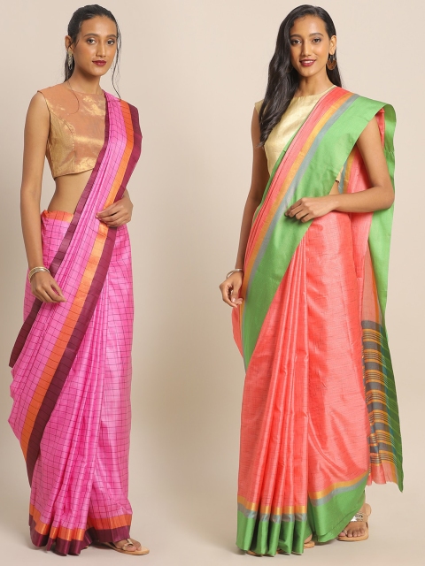 

KALINI KALINI Pack of 2 Pink & Peach-Coloured Art Silk Printed Saree
