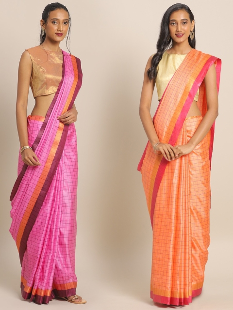 

KALINI Multicoloured Checked Saree, Pink