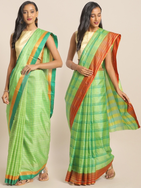 

KALINI Pack Of 2 Art Silk Printed Sarees, Lime green