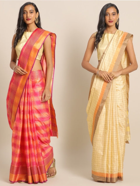 

KALINI Orange & Beige Art Silk Set of 2 Mysore Silk Saree