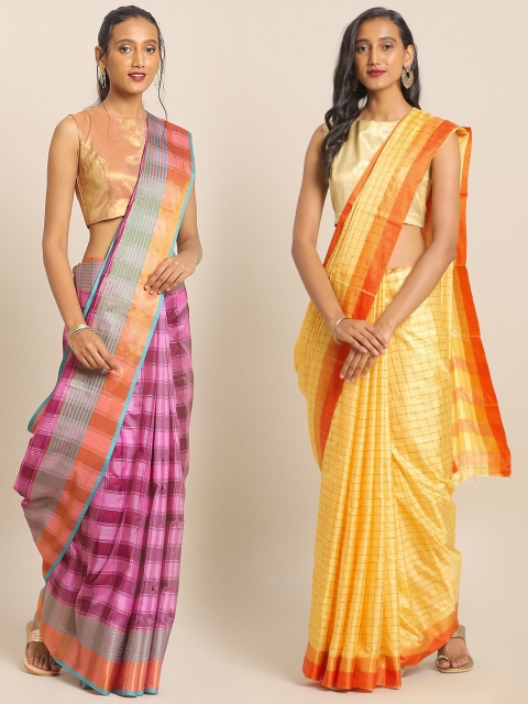 

KALINI Multicoloured Checked Saree, Pink