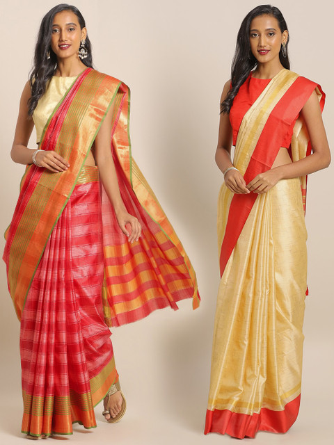 

KALINI Pack Of 2 Art Silk Printed Sarees, Red