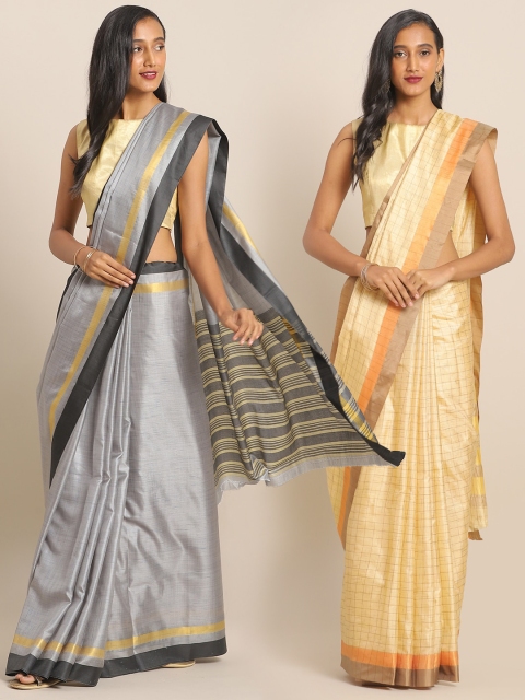 

KALINI Pack of 2 Cream-Coloured & Grey Art Silk Sarees