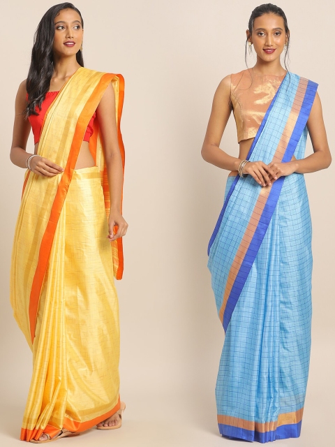 

KALINI Multicoloured Checked Saree, Yellow