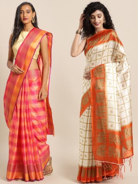 

KALINI Pack Of 2 Art Silk Printed Sarees, Pink