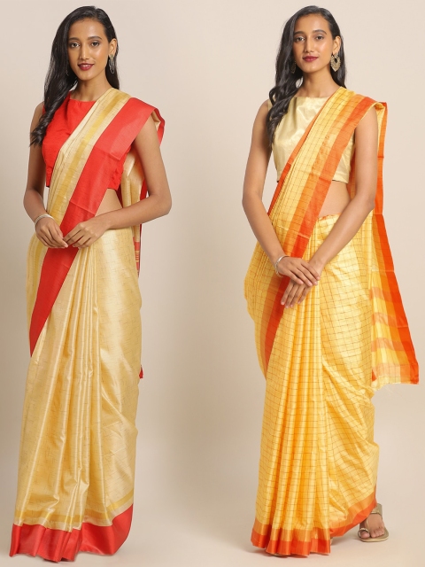 

KALINI Pack of 2 Cream & Yellow Art Silk Saree