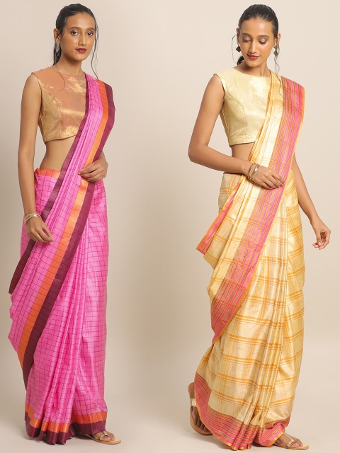 

KALINI Multicoloured Checked Saree, Pink