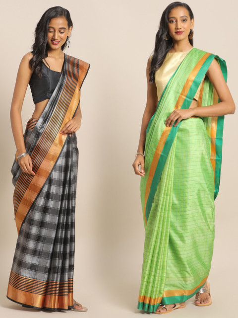 

KALINI Pack Of 2 Art Silk Printed Sarees, Grey