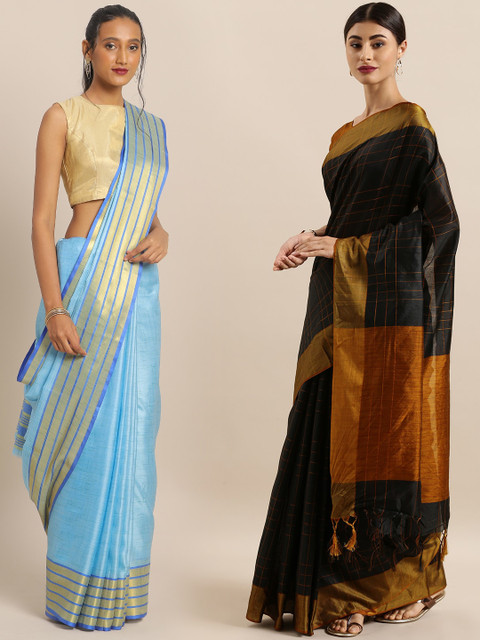 

KALINI Pack of 2 Blue & Black Art Silk Saree