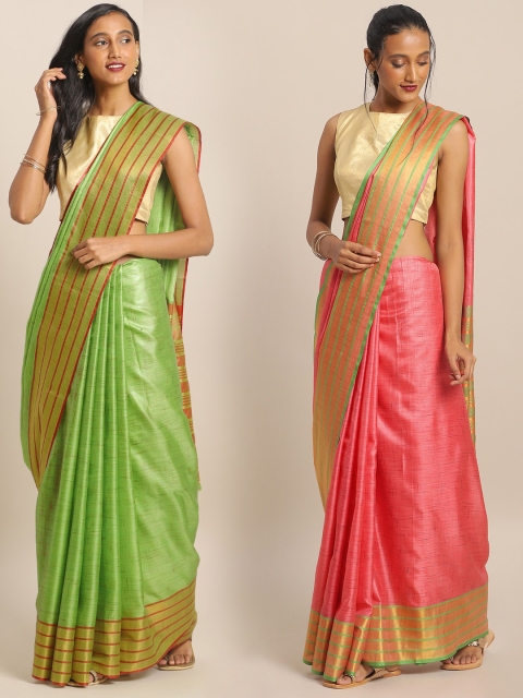 

KALINI Pack of 2 Lime Green & Maroon Mysore Silk Sarees