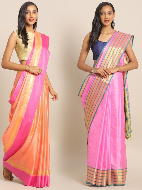 

KALINI Pack Of 2 Art Silk Printed Sarees, Orange