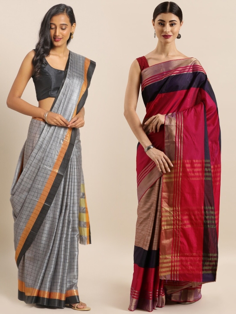 

KALINI Pack of 2 Grey & Red Art Silk Sarees