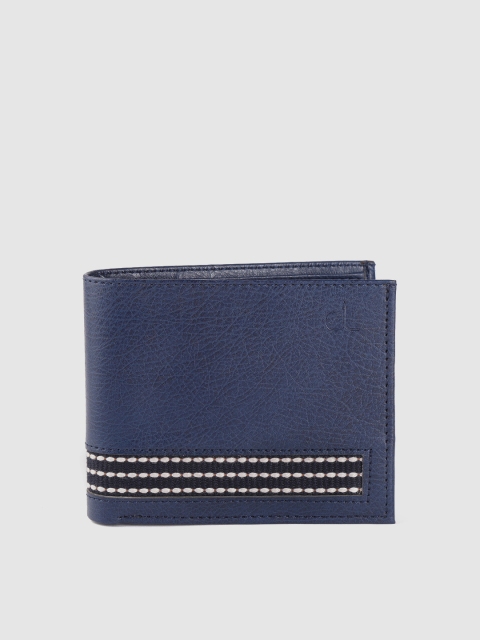 

CLOG LONDON Men Navy Striped Leather Two Fold Wallet, Navy blue