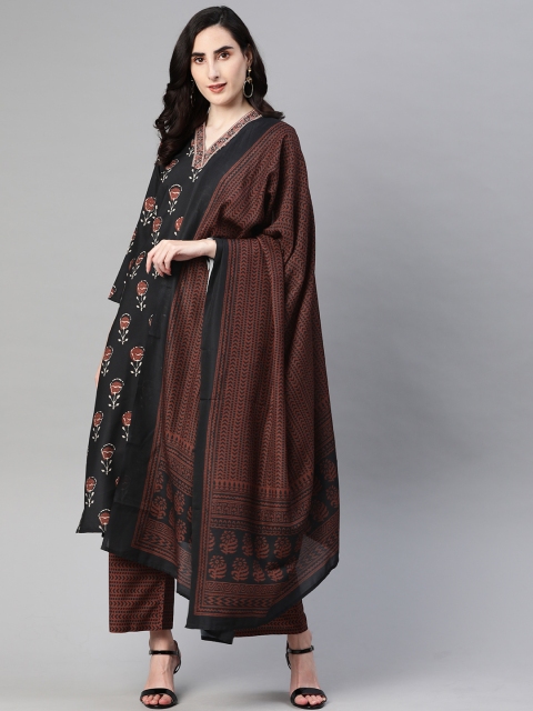 

AHIKA Women Black Ethnic Motifs Printed Kurta with Palazzos & Dupatta