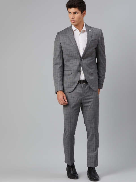 

Blackberrys Men Grey & Black Checked Slim Fit Single-Breasted Formal Suit
