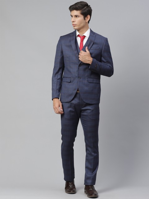 

Blackberrys Men Navy Blue & Grey Slim Fit Self Checked Single-Breasted 3 Piece Formal Suit