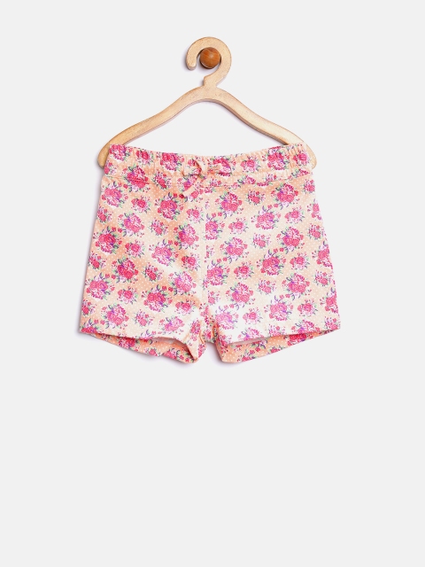 

YK Girls Peach-Coloured Printed Shorts