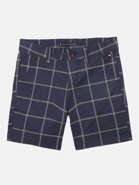 

Tommy Hilfiger Boys Navy Blue Checked Mid-Rise Chino Shorts