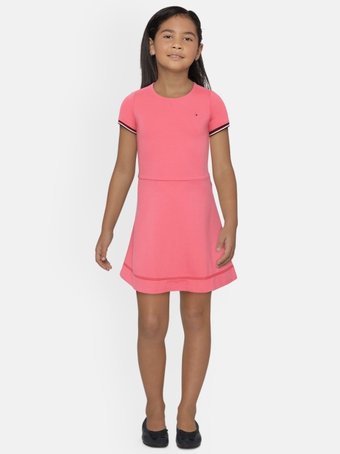 

Tommy Hilfiger Girls Peach-Coloured Solid A-Line Dress