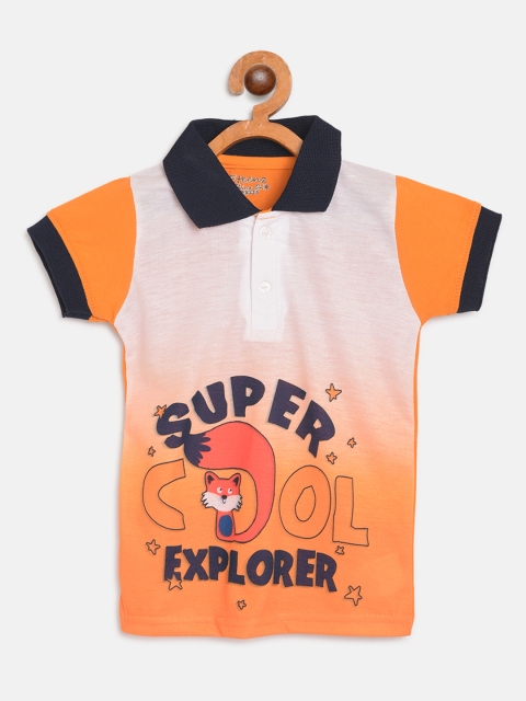 

Eteenz Boys Orange & Off-White Super Cool Fox Explorer Print Linen Blend T-shirt