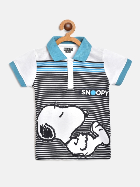 

Eteenz Boys White & Black Snoopy Print Pure Cotton Polo Collar T-shirt